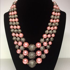 Coro Pink and Gold Pearl/Textured Bead Necklace